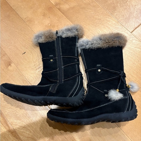 Tamaris Shoes - Tamaris suede fur lined boots moccasins black sz 40 9